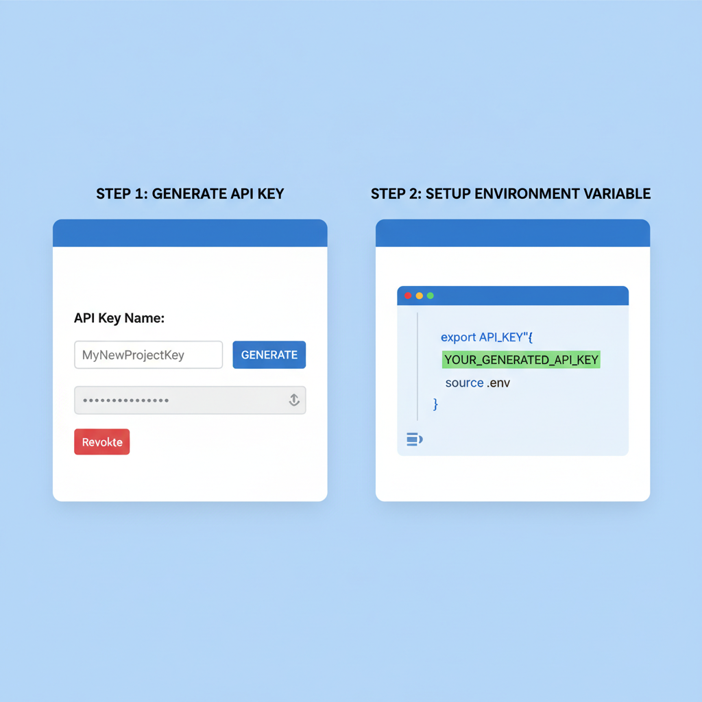 dashboard interface with api key generation and environment variable setup