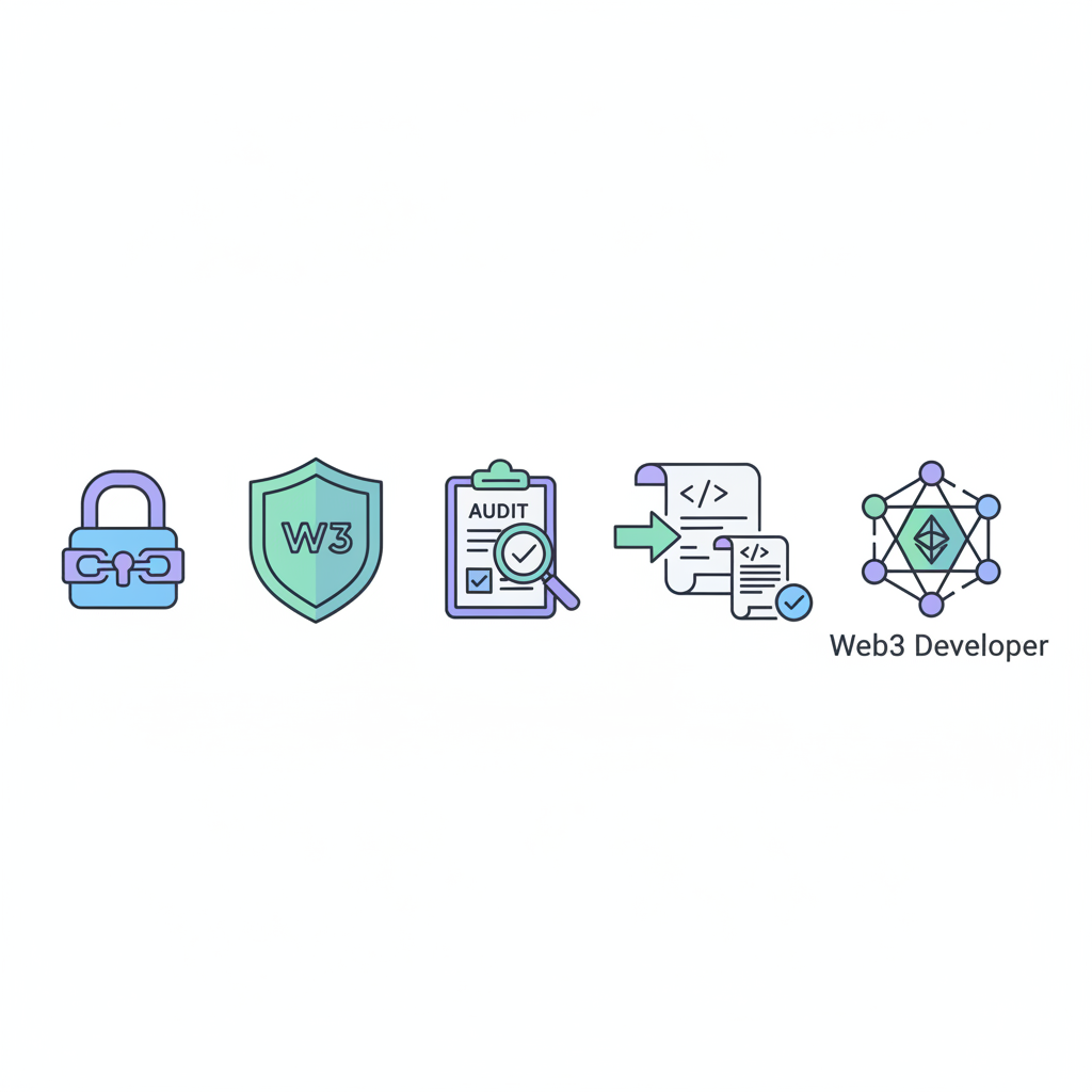 security checklist icons lock shield audit code review, web3 developer