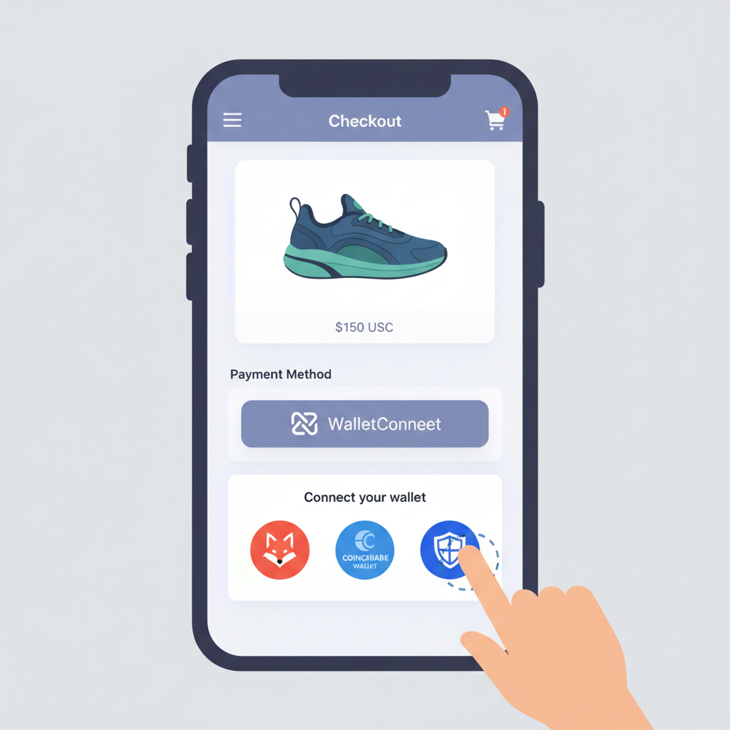 wallet connect flow with usdc transaction confirmation on mobile web3 ecommerce